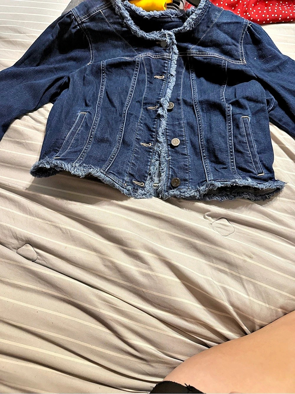 Women's Distressed Denim Jacket in Blue